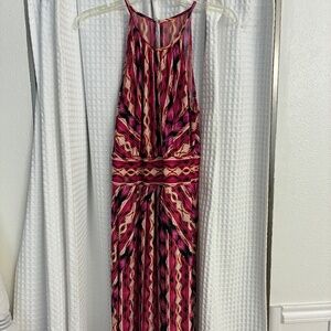 London Times Colorful Aztec Print Stripe Keyhole Tank Maxi Dress